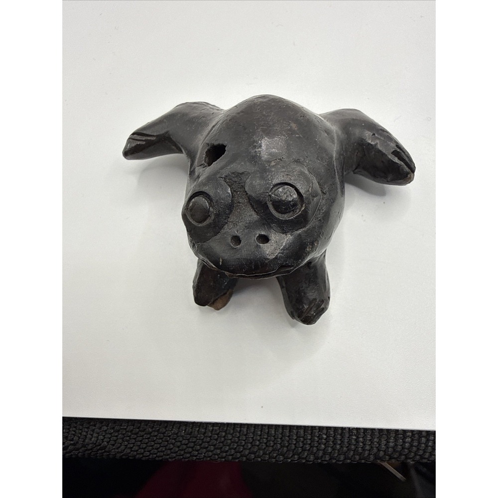 Vintage FROG Pottery Clay Black Figural Flowerfrog Flower Frog